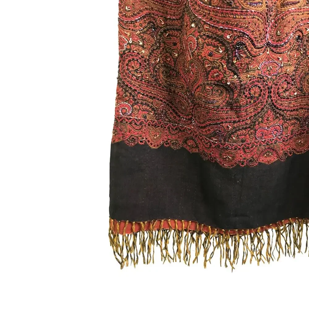 Malabar Grove Ltd Cairo Ruby Throw Beaded Paisley Wool Scarf Wrap Red‎ NEW